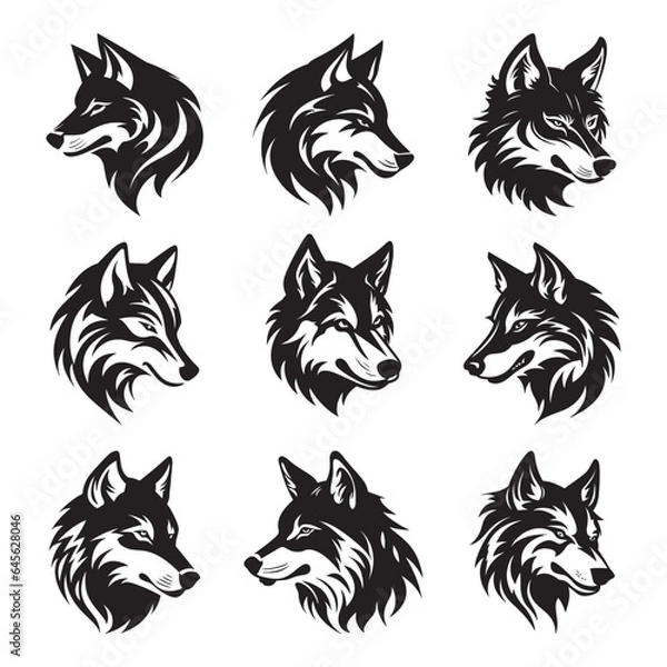Fototapeta Wolf logo silhouette vector set	
