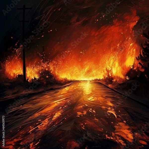 Fototapeta Road in fire 