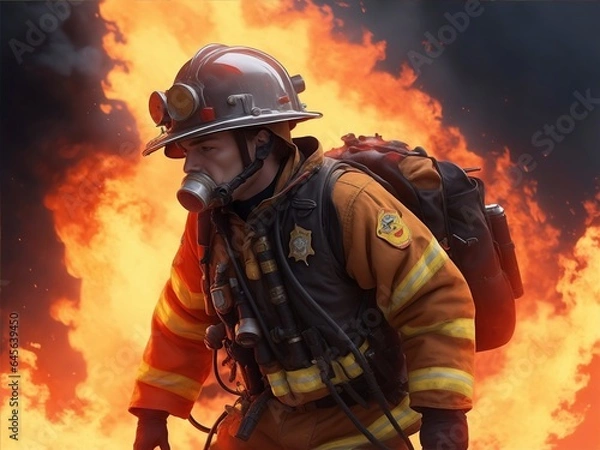 Fototapeta firefighter in action