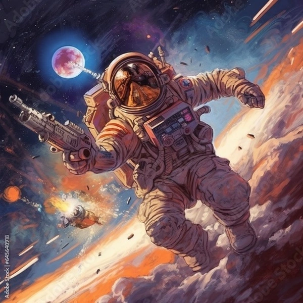 Fototapeta Space attack  cosmonaut