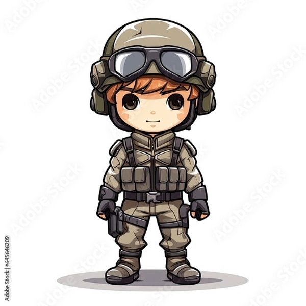 Fototapeta Cute Cartoon Soldier isolated on a white background