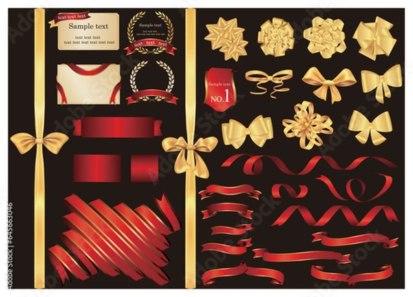 Obraz 赤と金のリボンとカードと月桂冠のセット