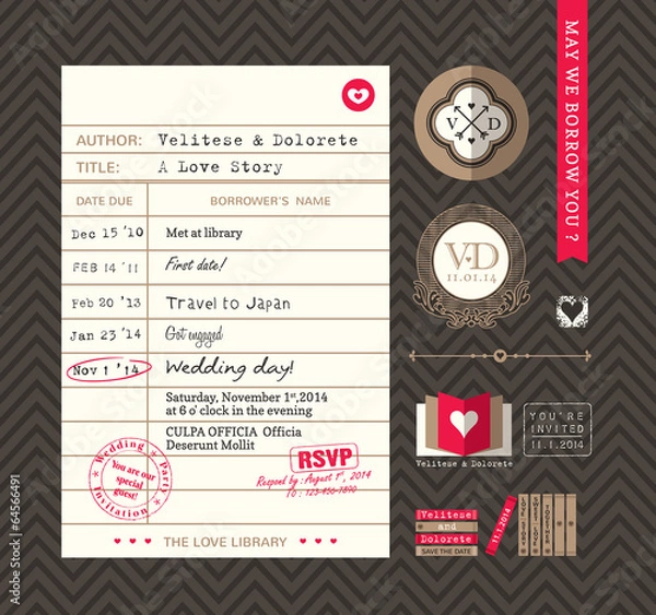 Obraz Library card Idea Wedding Invitation