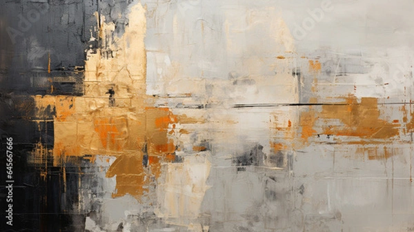 Fototapeta Deconstructed Black and Silver Gold Foil Abstract Art