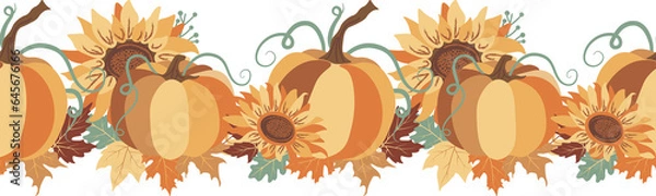 Obraz Pumpkin seamless border vector clipart. Repeating ornament.