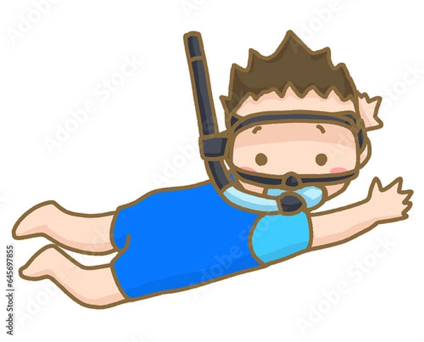 Obraz シュノーケルをつけて泳ぐ男の子