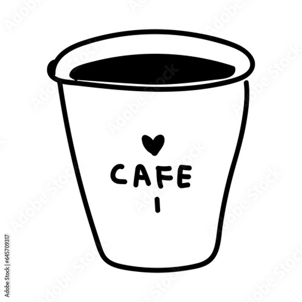 Obraz Hand drawn line doodle style cafe illustrations, black line icons, cafe logos, png transparent background