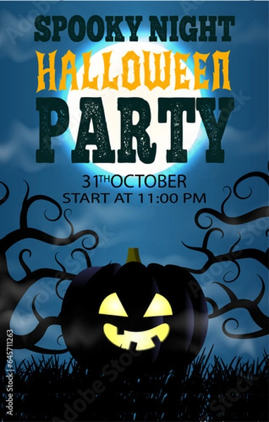 Obraz  Halloween party invitations or greeting cards with handwritten traditional symbols. WITH PUMPKIN,BATS AND FULL MOON 2023