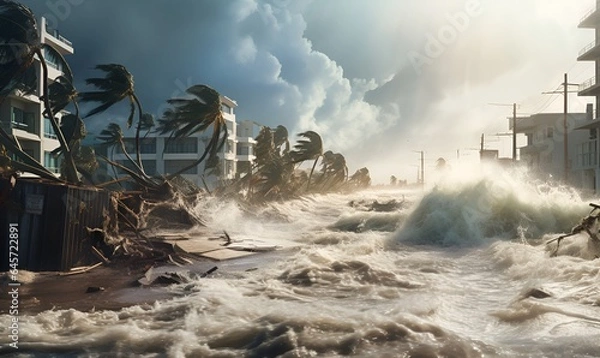 Fototapeta Klęski żywiołowe huragany i tsunami, AI generatyczne