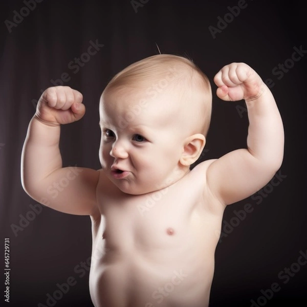 Fototapeta strong baby doing a flex