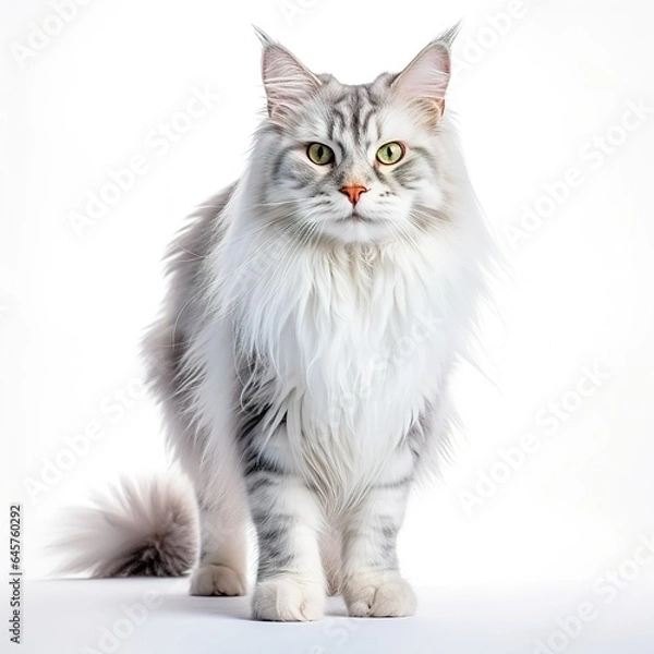 Fototapeta A minimalist photograph of a cat in front of a solid white color background