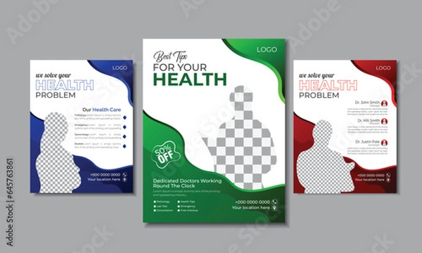 Obraz New trendy medical flyer design minimal medical flyer design multi color flyer design health flyer design multi layout flyer design