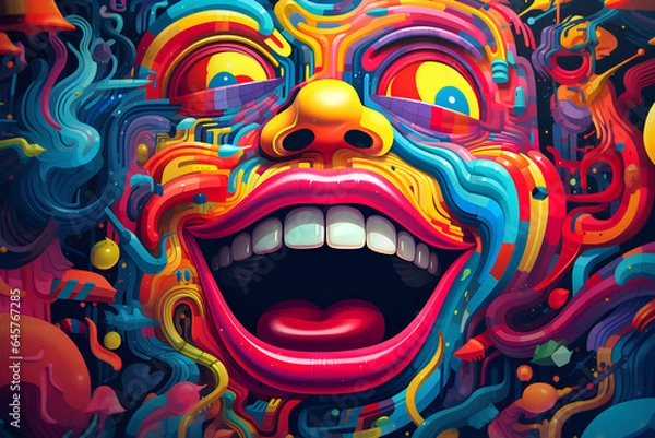 Obraz  Dive into a colorful world where memes, emojis, and digital vernacular come to life, capturing the dynamic spirit of online communication in a visually captivating piece.