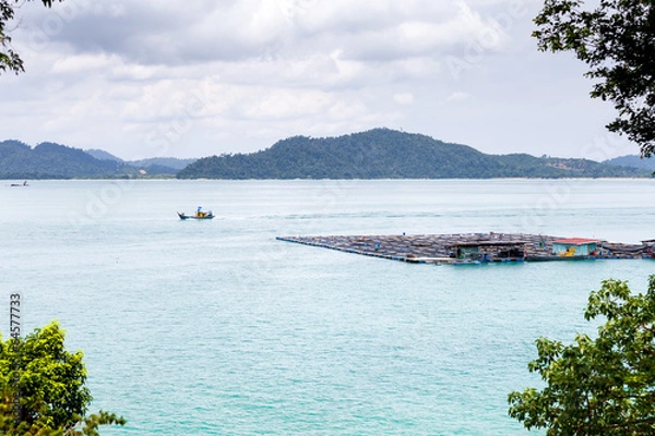 Obraz View on a fish farm near Pangkor Island in Malaysia