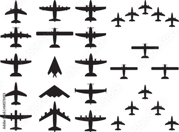Fototapeta Airplains top view and formations illustrated on white