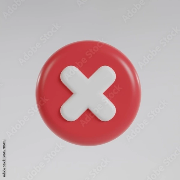 Fototapeta Cross icon 3d button. wrong check mark.