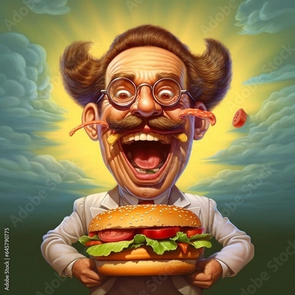 Obraz Hot hamburger caricature 