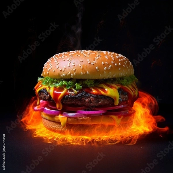 Obraz Hot hamburger fluorescence flames