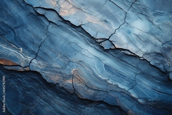 Obraz Richly detailed rock with blue variants. stone full of curves and smooth cuts resulting from the erosive effect of sea. Close up rocks, texture dramatic and colorful erosional water formation. natural