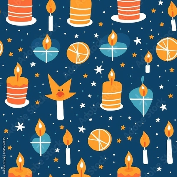 Fototapeta Hannukah candle decoration, seamless pattern. AI Generated.