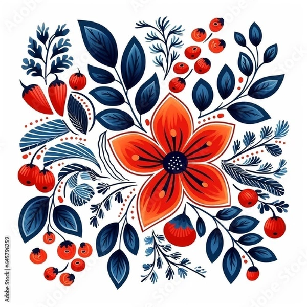 Obraz Merry christmas and happy new year folk art background. 