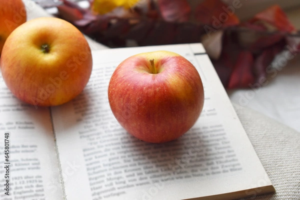 Obraz red apple on book