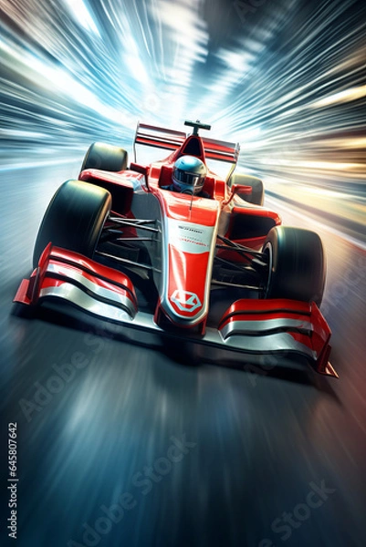 Fototapeta A racing car passes the track, with motion blur background