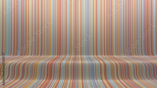 Fototapeta Astract geometric background with bright colorful vertical stripes. Step with rounded corners between two planes. 3d render