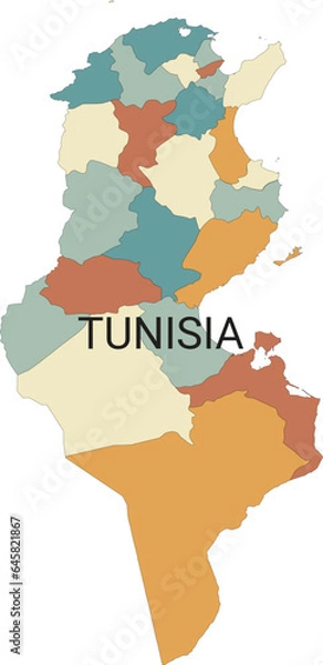 Obraz Tunisia vector map with administrative divisions