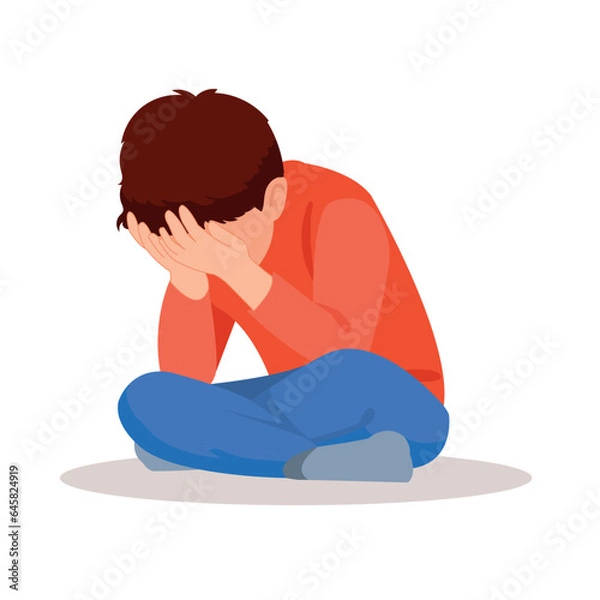Fototapeta sad crying boy vector illustration