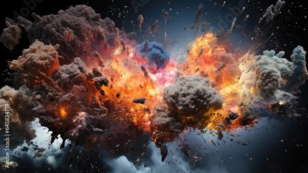 Fototapeta Sudden detonation causing a chain reaction of smaller explosions, intensifying the chaos.