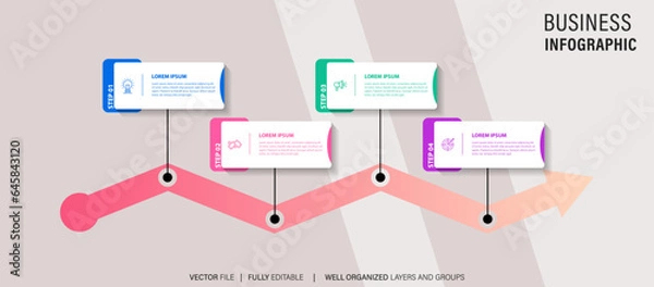 Obraz Timeline infographic design element and number options. Business concept with 4 steps. Can be used for workflow layout, diagram, annual report, web design. Vector business template for presentation.
