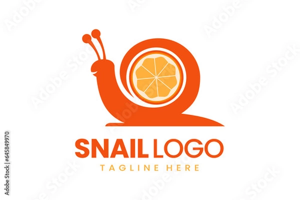 Obraz Flat modern simple logo snail orange fruit logo template icon symbol vector design illustration