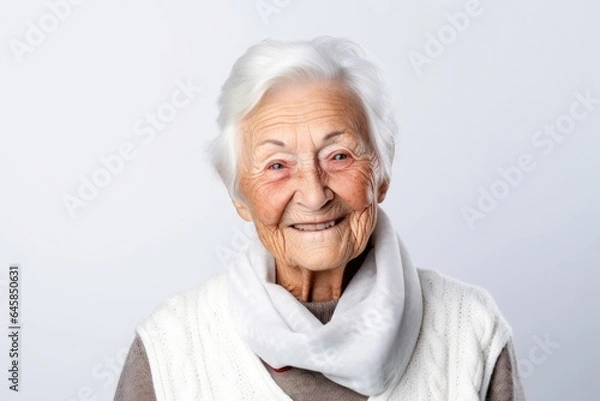 Obraz Portrait photography of a 100-year-old elderly Swedish woman against a white background