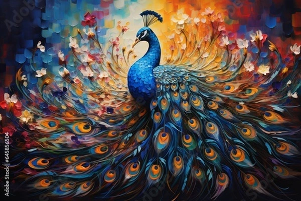 Fototapeta Peacock Pride in The Style of Abstract Expressionism. Creted with Generative AI Technology