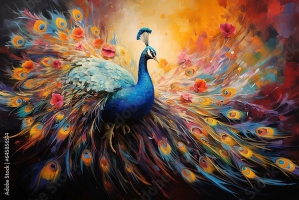 Fototapeta Peacock Pride in The Style of Abstract Expressionism. Creted with Generative AI Technology