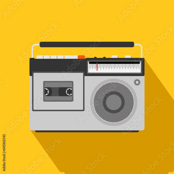 Fototapeta Cassette player. Retro cassette recorder. Music player. 90s style vector. 1990s trendy illustration.
