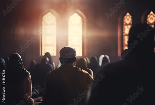 Fototapeta A Muslim man listens to a religious lecture. AI Generated Images