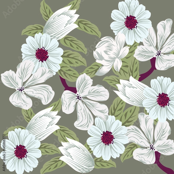 Obraz seamless vector flower bunch   design pattern on white background