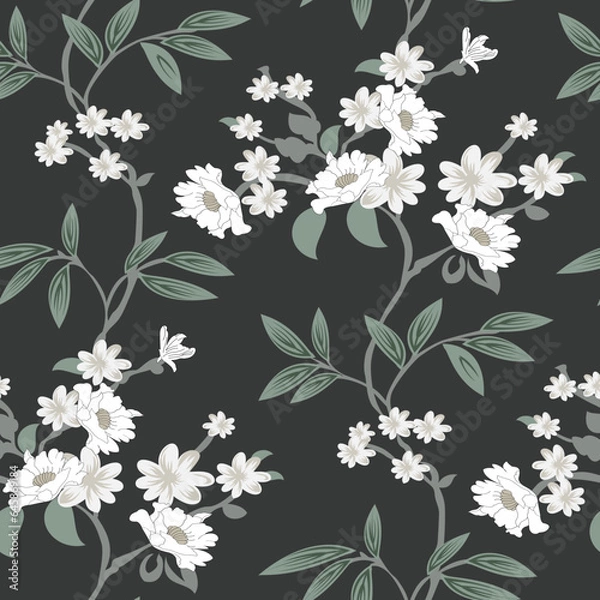 Fototapeta seamless vector flower bunch   design pattern on white background