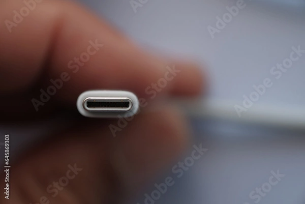 Obraz Close up USB Type C  charge socket on a hand selective focus.