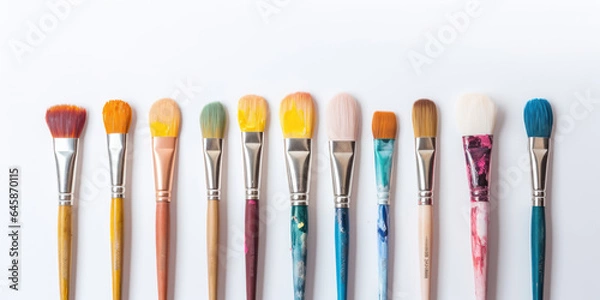 Fototapeta Used paint brushes. A bunch of brushes for painting with oil and acrylic paints. Artist paintbrushes in a artist studio.