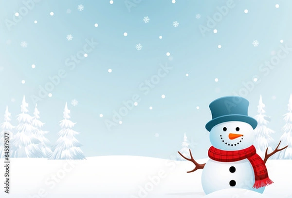 Fototapeta winter banner design with snowman background, AI Generated Images
