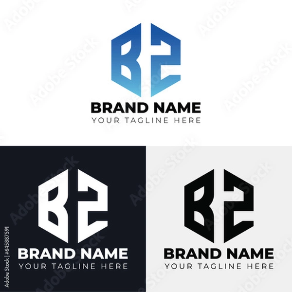 Fototapeta Two letters B Z polygon logo design, Double letters polygon letter mark logo, Minimalist creative vector logo design template