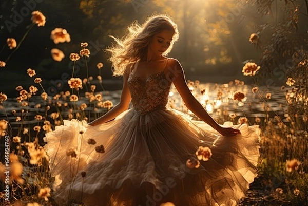 Fototapeta Portrait beautiful women posing in nature,Generated with AI