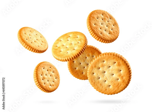 Fototapeta Flying round crackers․ Manual cut out on transparent