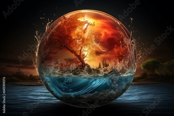 Fototapeta A Planet, Natural Elements, Water and Fire