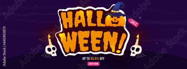 Fototapeta Funny and scary Halloween banner for promotion on social media.Halloween Sales Event