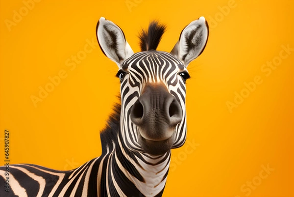 Fototapeta studio portrait of a zebra on yellow background