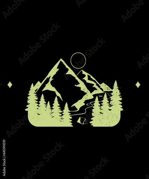Obraz GREEN LANDSCAPE SILHOUETTE OF MOUNTAINS AND TREES ILLUSTRATION DESIGN